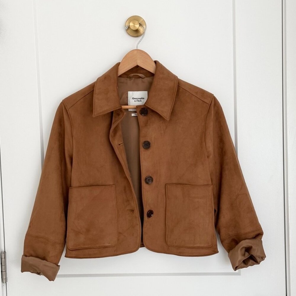 ABERCROMBIE & FITCH VEGAN TAN SUEDE JACKET. SIZE XS